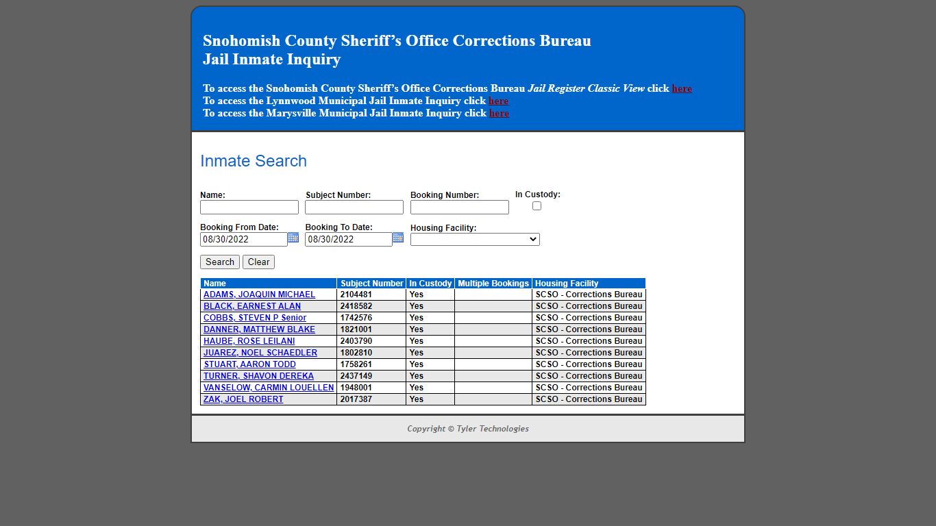 Inmate Search - Jail Register